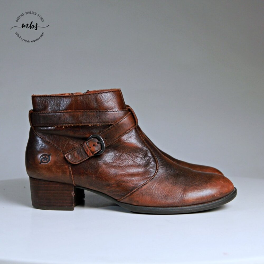 Born Chestnut Leather Ankle Booties